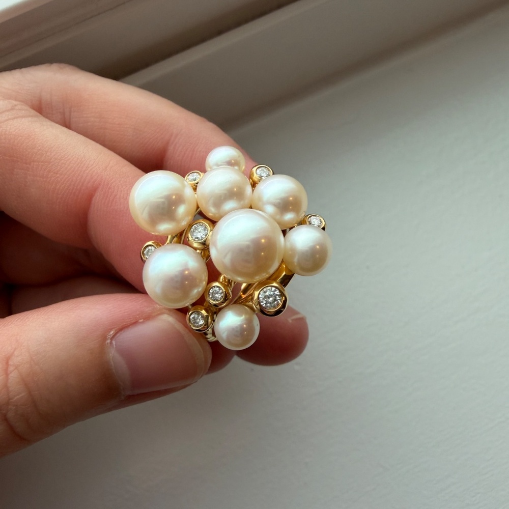 David Yurman Large Pearl Cluster Ring 18K Yellow Gold Diamonds Size 6.5 - Picture 2 of 6